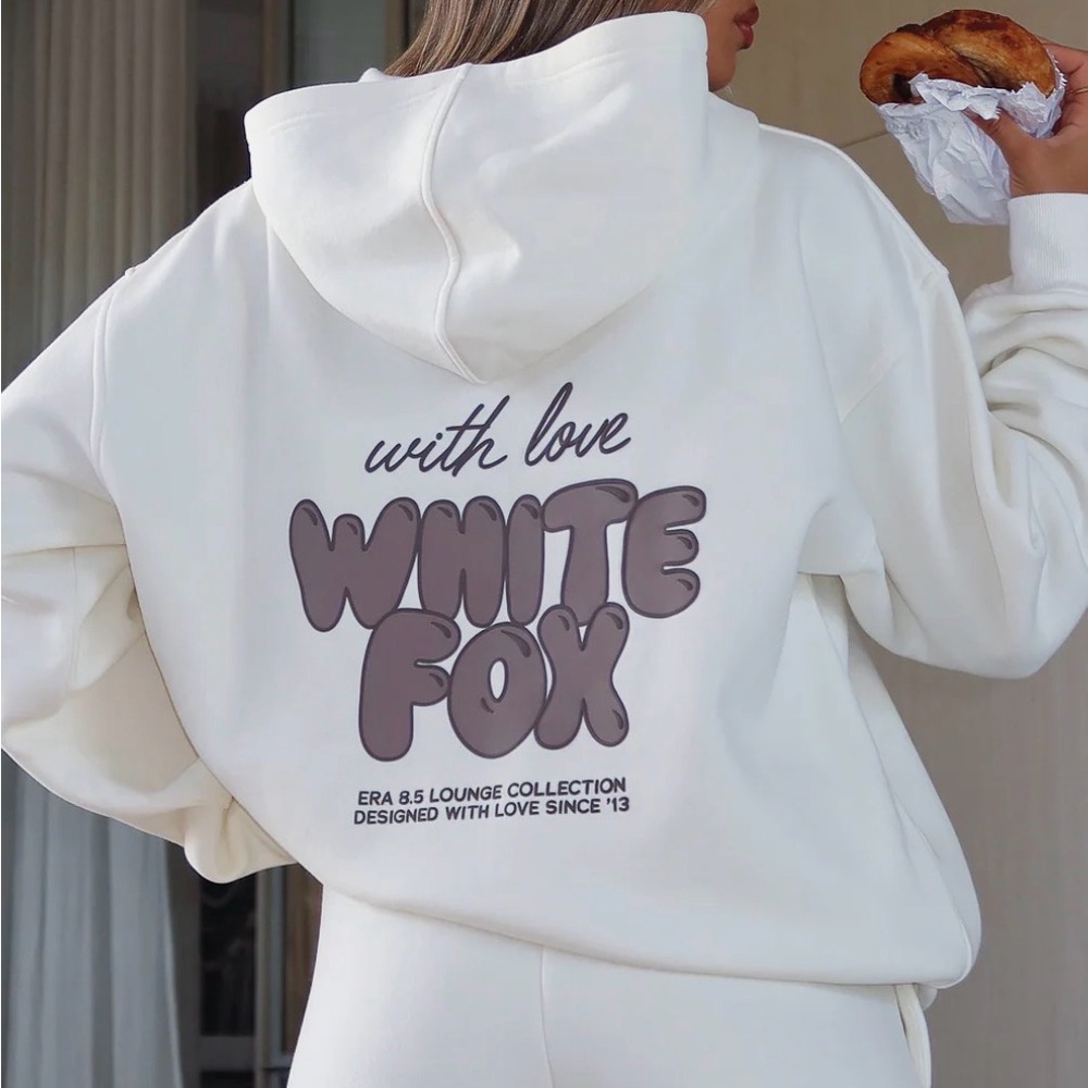 White Fox Boutique White Hoodie with Graphic Print
